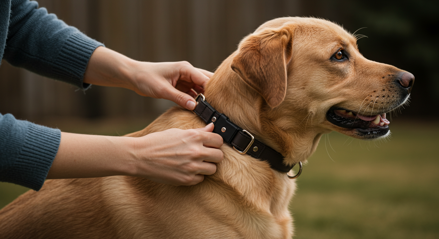 A person is adjusting a dog collar