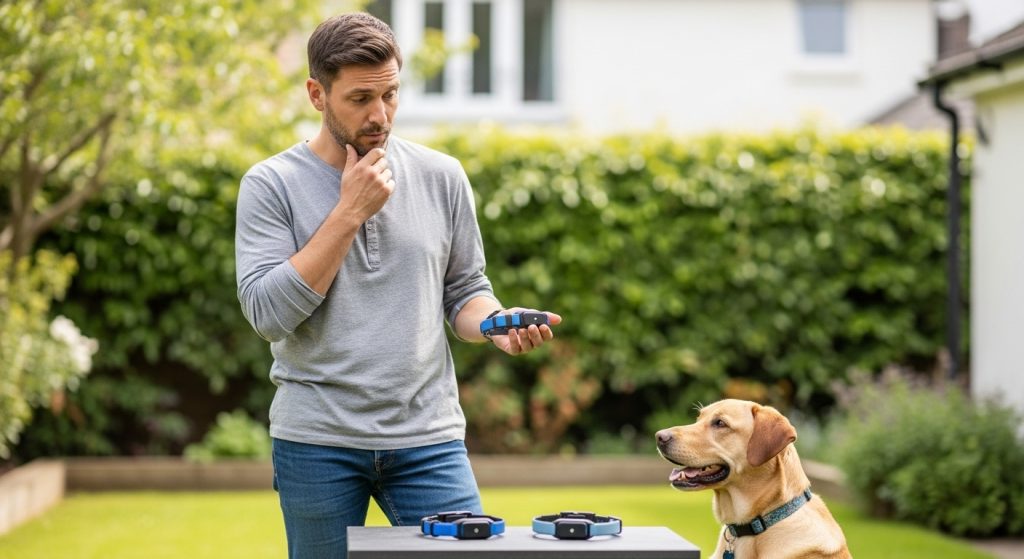 A person is confused in choosing collar for his dog