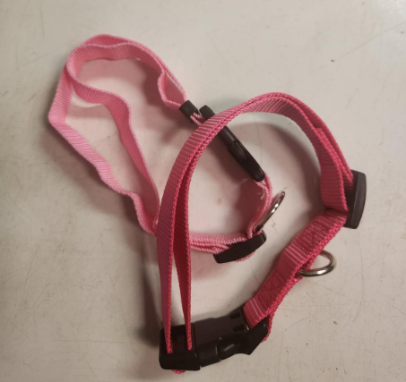 Pink adjustable nylon dog collar with black plastic buckles and metal D-ring, featuring the best nylon dog collar material